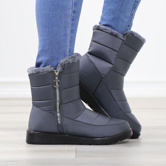 Rain Ankle Boots Weather Resistant Warm Synthetic Fluff Inside Grey - Picture 2 of 14